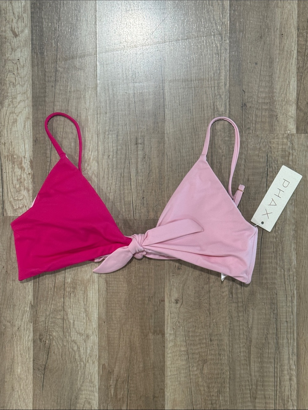 NWT PHAX swim Pink Duo Color Sport Bikini Top tie medium M